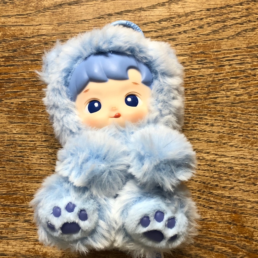 Plush Blue Baby Doll in Fuzzy Hooded Outfit - Soft Blue Stuffed Animal